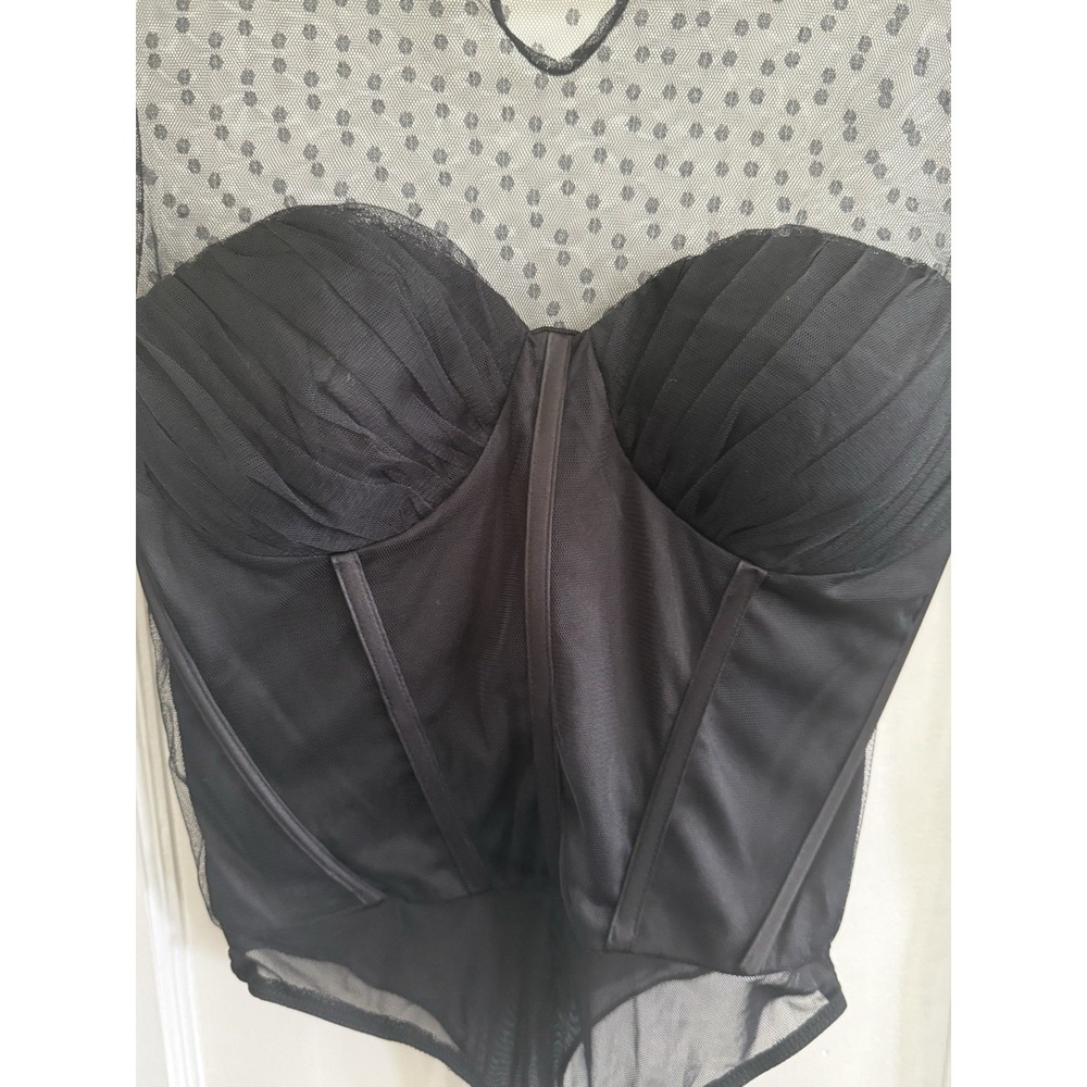 Lulus Luxe Agenda Black Sheer Mesh Polka Dot Pleated Bustier Bodysuit XS NWT - Picture 6 of 10